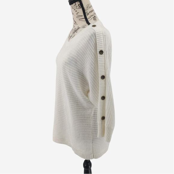 Womens Knit Sweater Large Ivory Dolman Sleeve Button Detail Textured Comfy - Picture 3 of 14